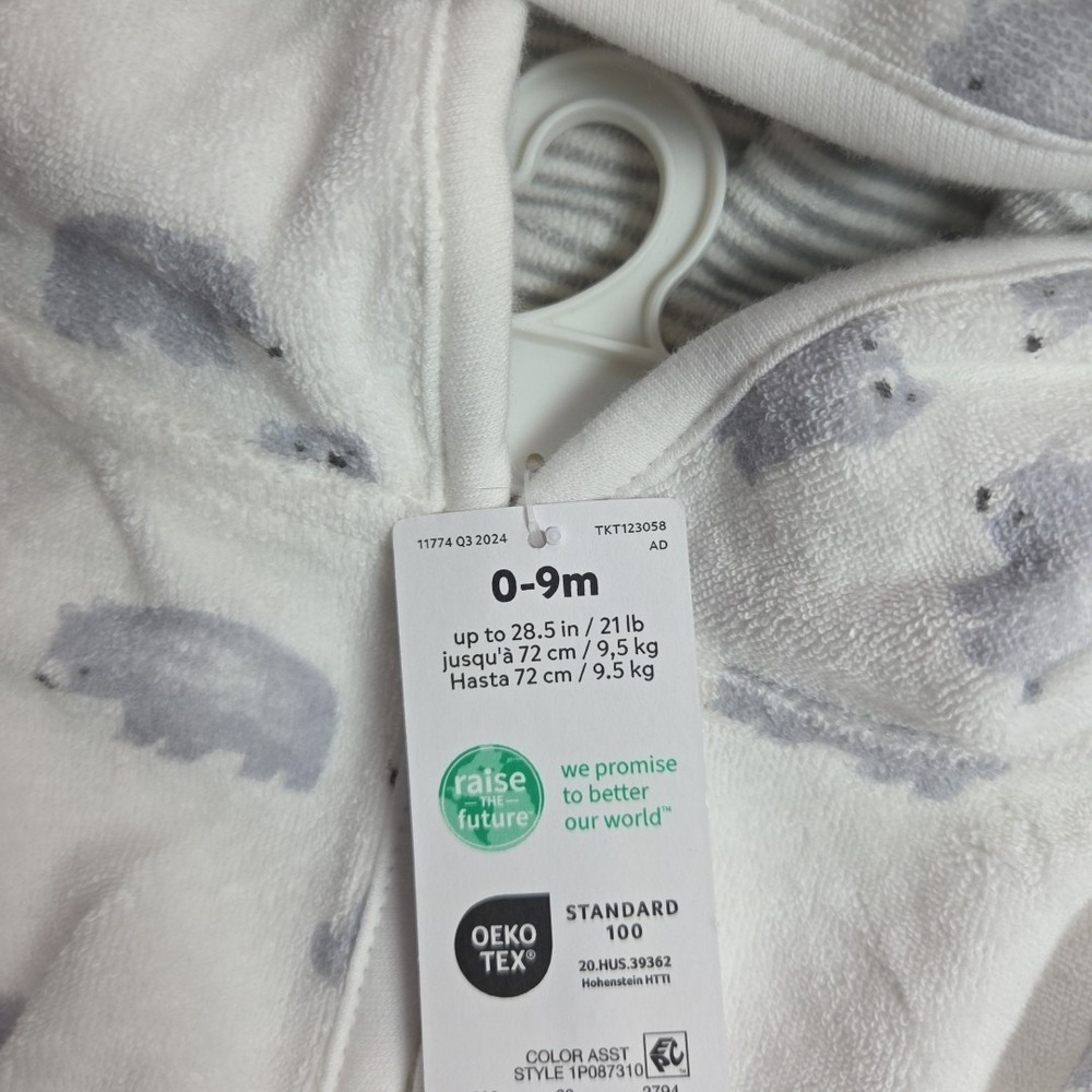 Carter's Just One You Baby Bear Bath Robe White 0-9 Months Boy Or Girl New - Picture 3 of 3